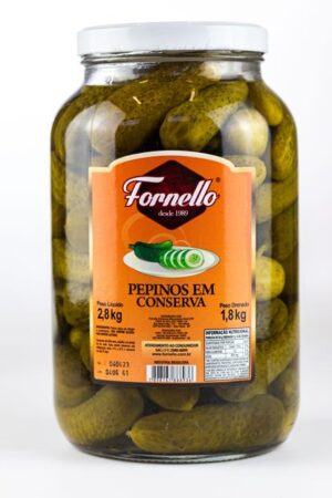 Pepinos em conserva vidro 1,8 kg - caixa com 6 unidades. Preço unitário R$ 56,8