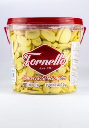 Champignon fatiado balde 2 kg - caixa com 4 unidades. Preço unitário R$ 65,95