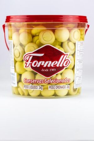 Champignon inteiro balde 2 kg - caixa com 4 unidades. Preço unitário R$ 68,19